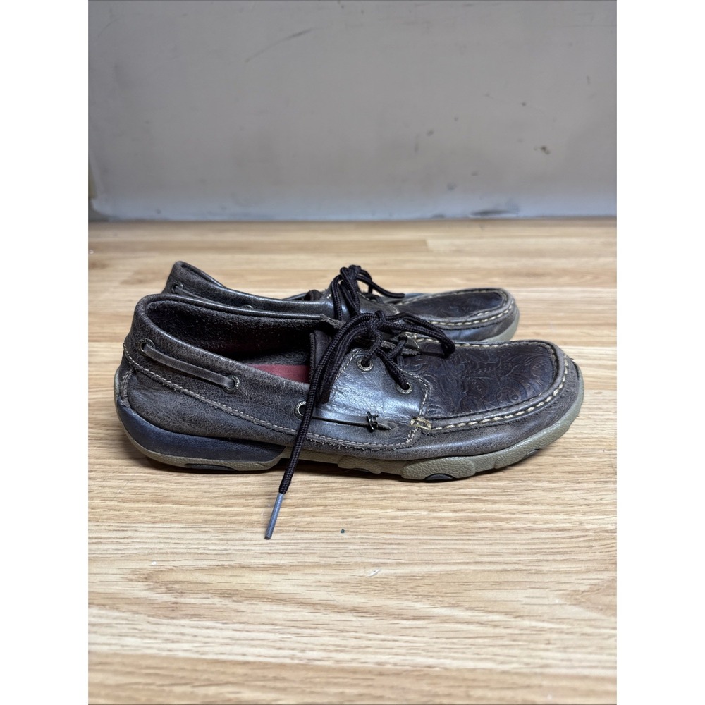 Twisted X Boat Shoe Driving Moc Women's Size 7.5 M Loafers Brown Leather WDM0070